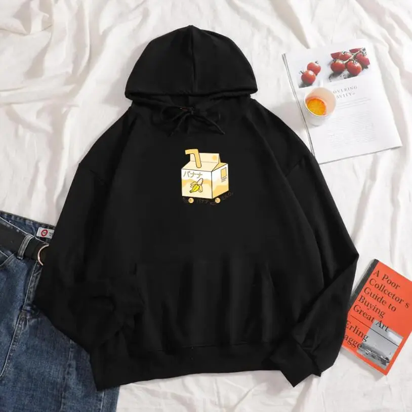 Hooded Solid Color Versatile Loose Student Hoodie Youth Casual - Black