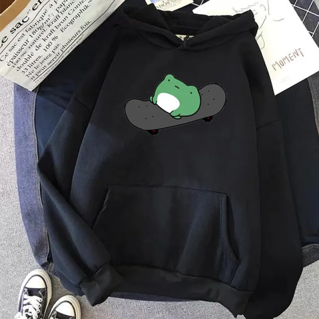 Skateboard Frog Long sleeved Fleece Sweatshirt Black - Shop at LoveMi