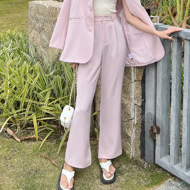 New Loose Straight Wide leg Casual Pants Women's Slit Suit Pants Pink - Shop at LoveMi