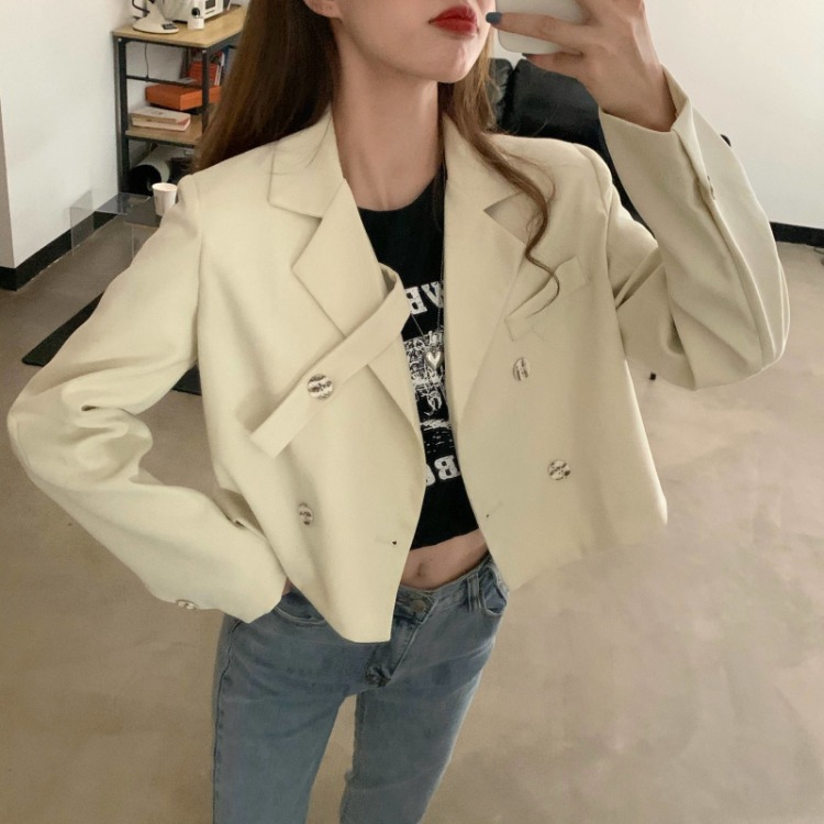 All-match Casual Short Long-sleeved Suit Collar Girls Small Jacket