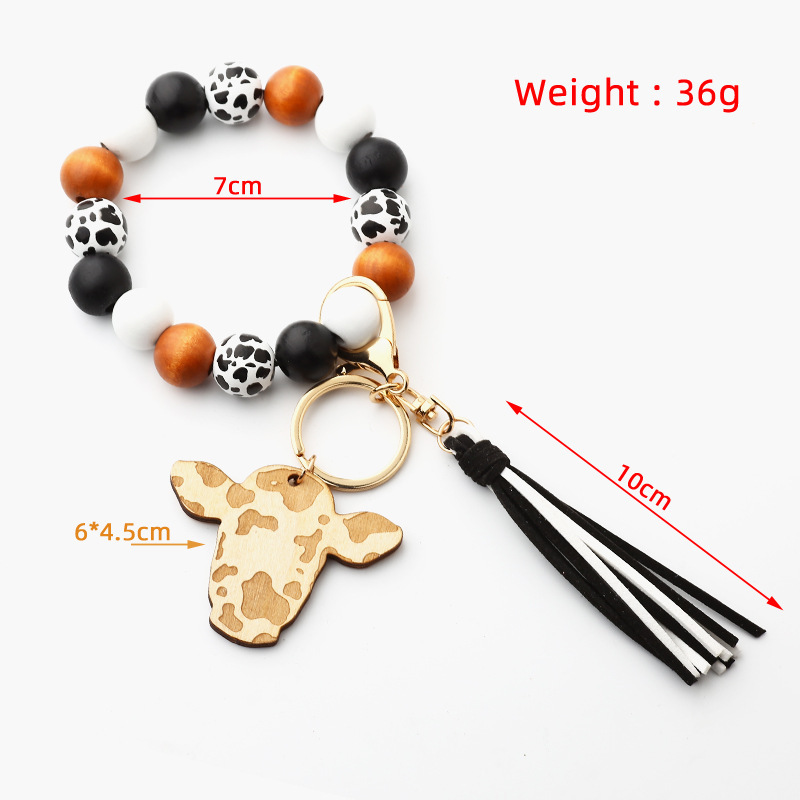 Title 1, Wooden Beads Bracelet Bull Head Keychain