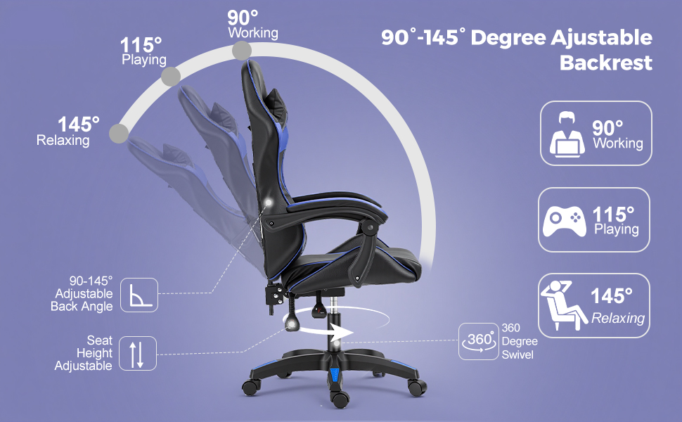 Gaming Reclining Swivel Chair For Adults,Ergonomic Racing PC With Lumbar Support — image 9