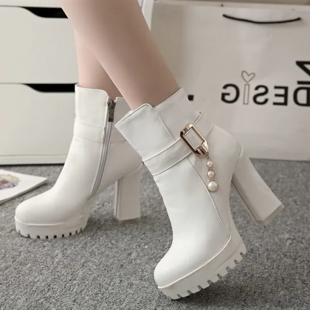 Women's Autumn And Winter High heeled Martin Short Boots White - Shop at LoveMi