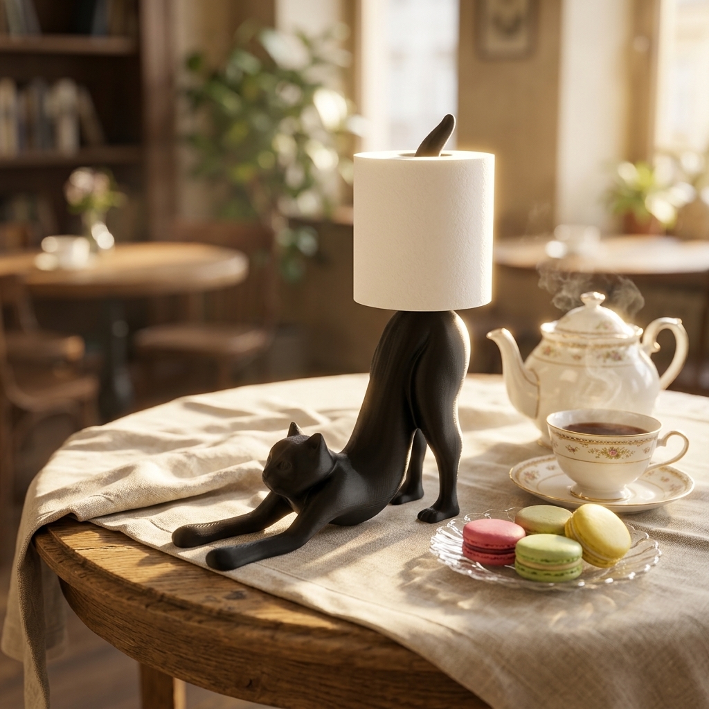 3D Printed Stretching Cat Toilet Paper Holder, Cute Animal Paper Roll Stand For Bathroom Kitchen Desk Home Decor