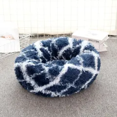 Cathouse Doghouse Large, Medium And Small Dogs Warm Plush Round Pet Bed Dog Bed Cat Bed Dog Bed - Geometric Blue - View 1