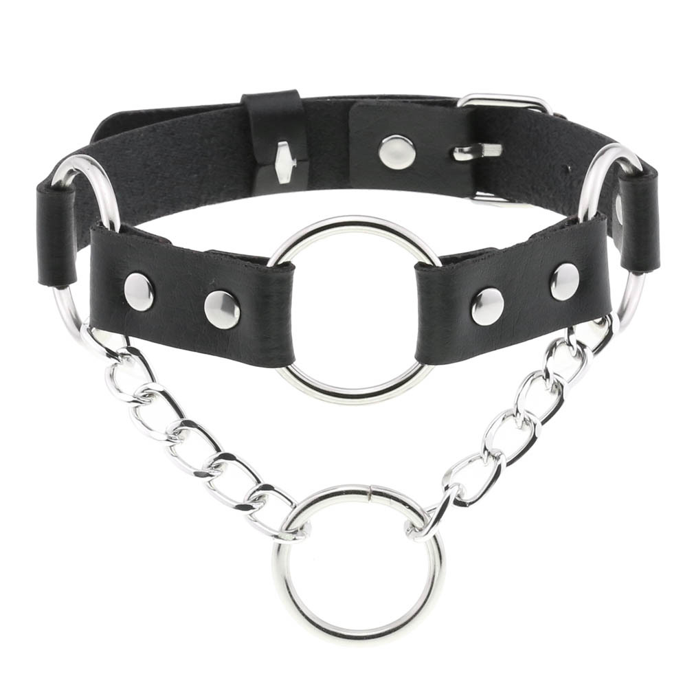 Fashion Personality PU Genuine Leather Ring Strap Necklace