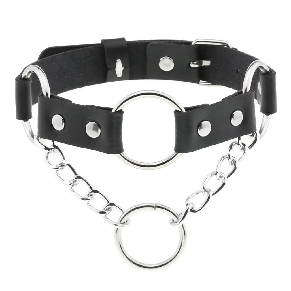 Fashion Personality PU Genuine Leather Ring Strap Necklace