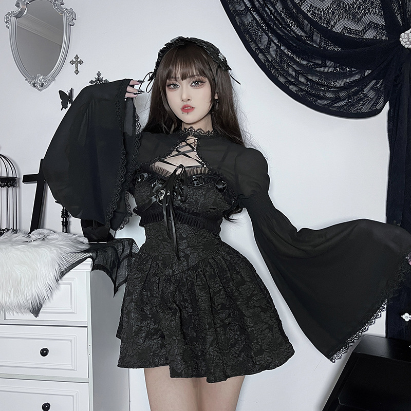 Women's Dark Goth Bow Lace Blouse