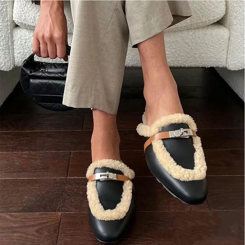 Baotou Halftop Women's Flat Bottom Buckle Muller Shoes
