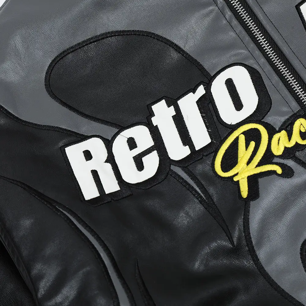 Men's Fashion Personality Patch Embroidery Locomotive Racing Suit Leather Coat