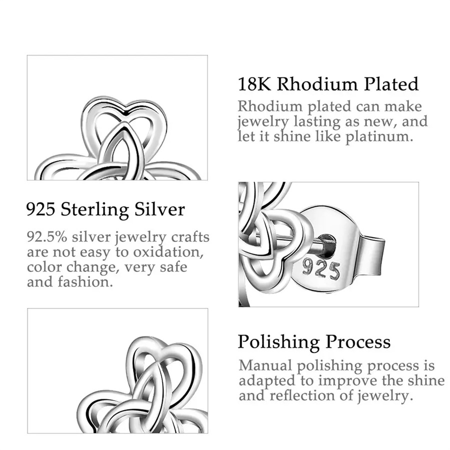 Title 2, 925 Sterling Silver Three-Leaf Clover Simple Ea...