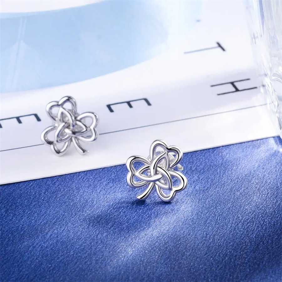 Title 4, 925 Sterling Silver Three-Leaf Clover Simple Ea...