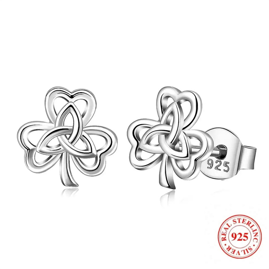 Title 5, 925 Sterling Silver Three-Leaf Clover Simple Ea...