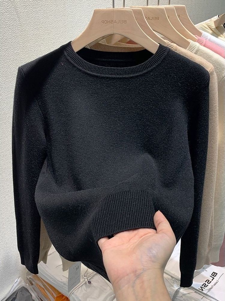 Single-layer Fleece-lined Thermal Base Knitwear Top