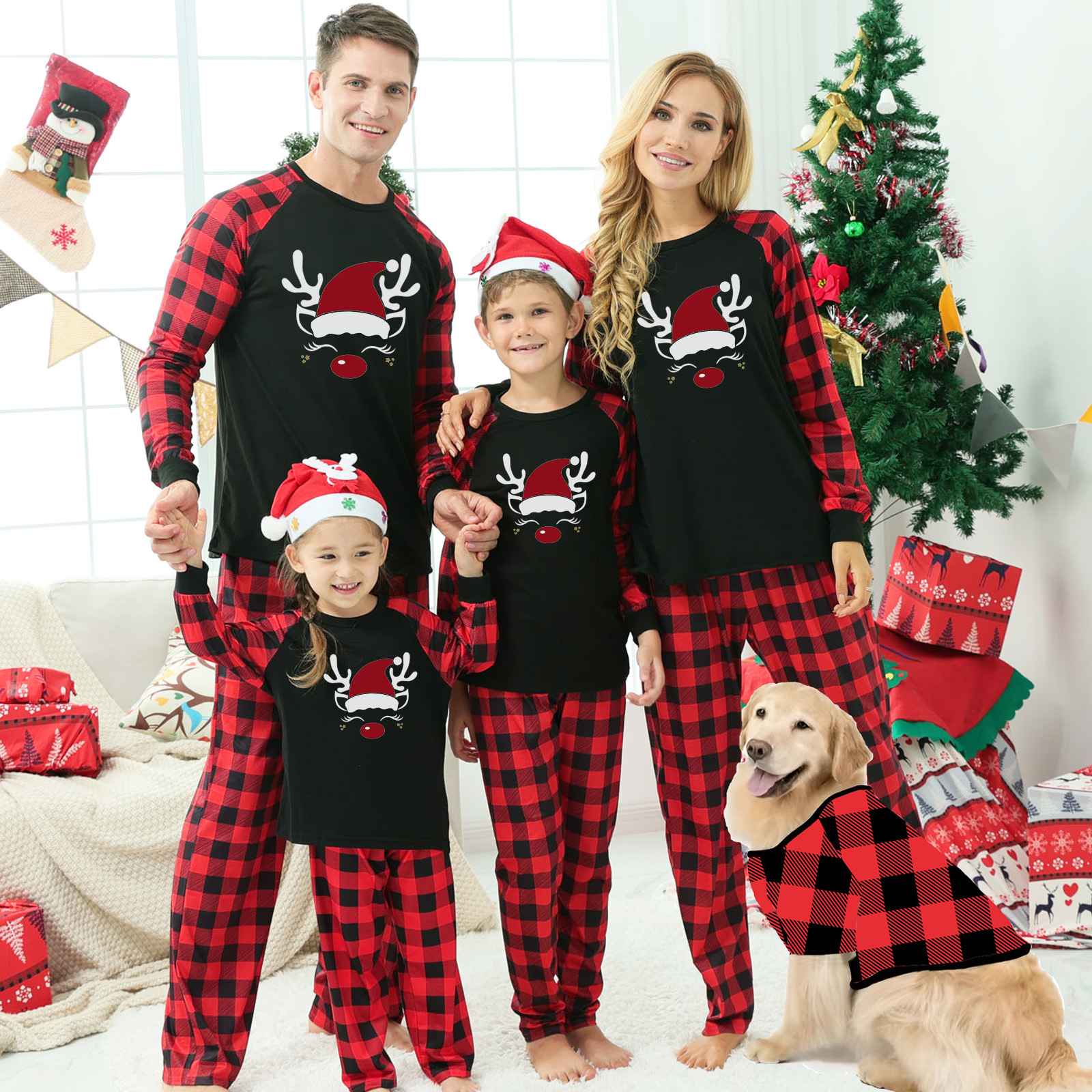 Title 4, Plaid Stitching Printing Christmas Homewear Par...