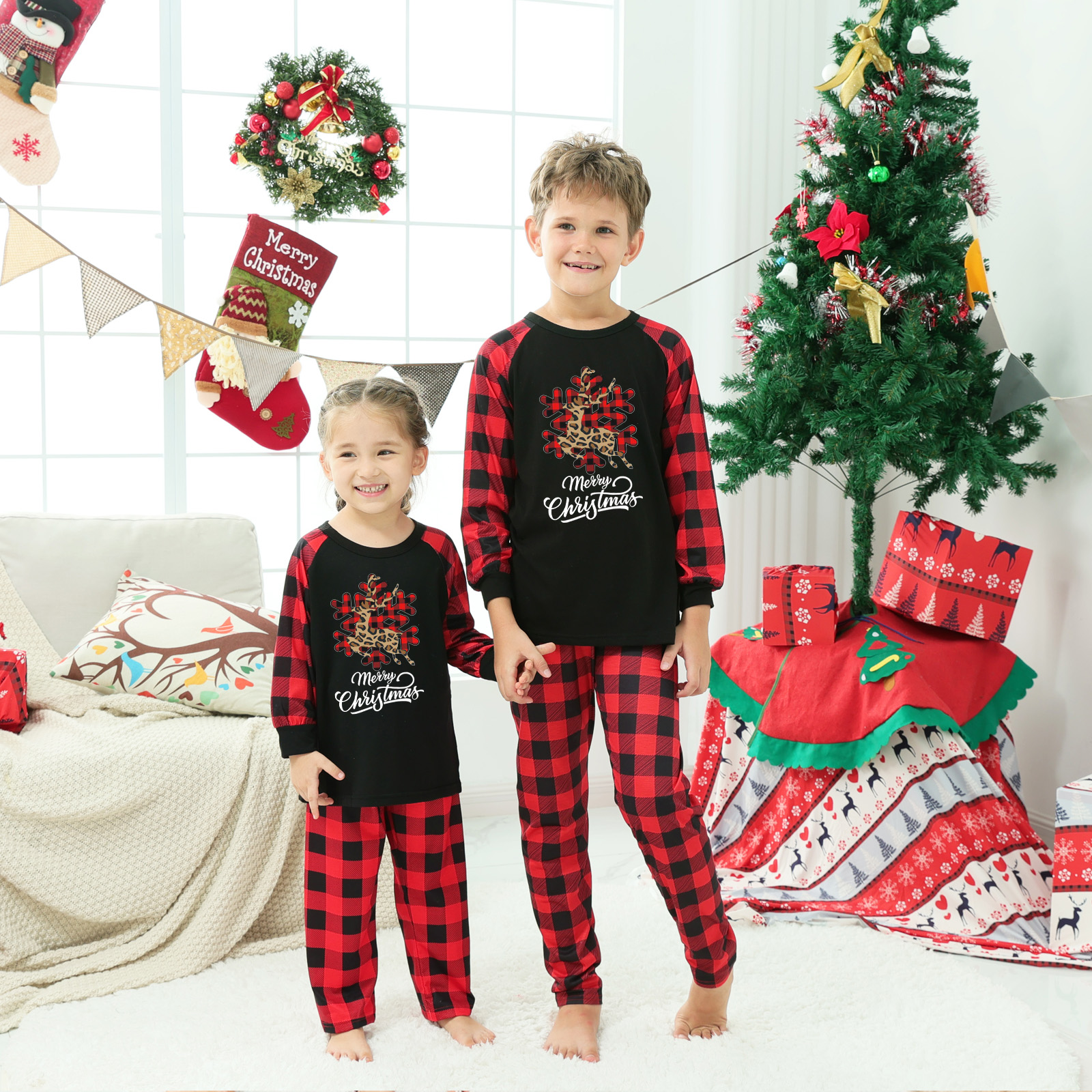 Title 5, Christmas Parent-Child Homewear Clothes Pajamas...