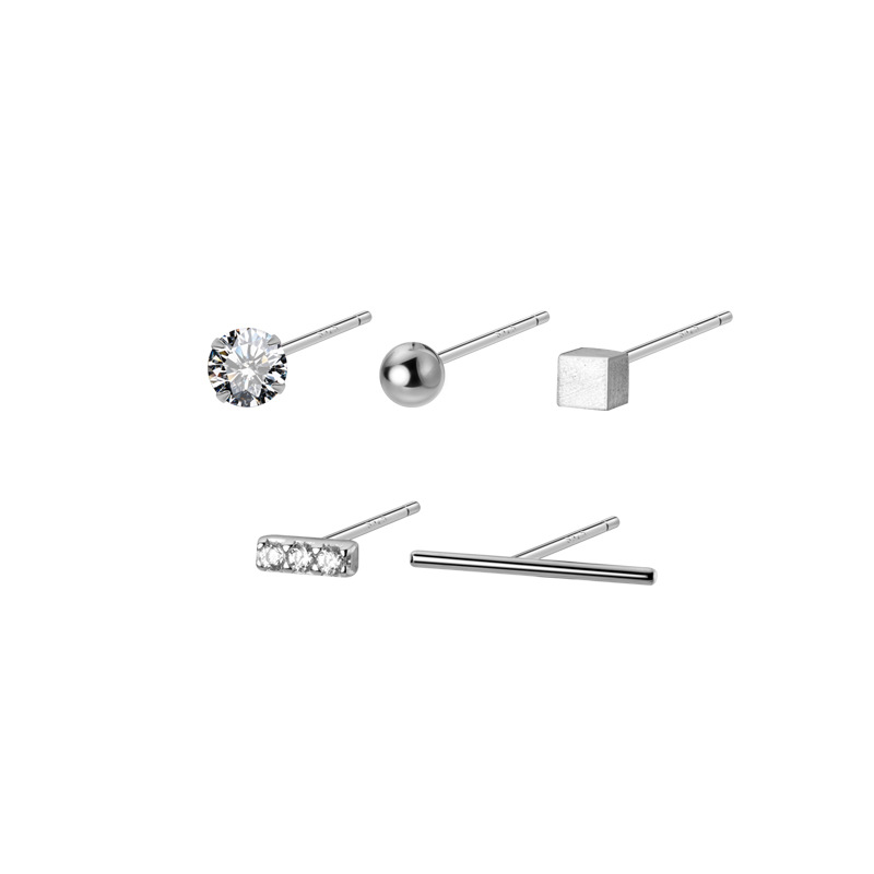 S925 Silver Fashion Small Geometric Small Stud Earrings Female Temperament Ear-caring Student Sweet Earrings