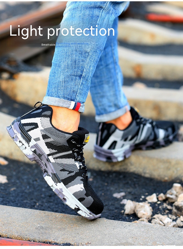 Flyknit Safety Anti-smash And Anti-puncture Wear-resistant Lightweight Non-slip Work Shoes