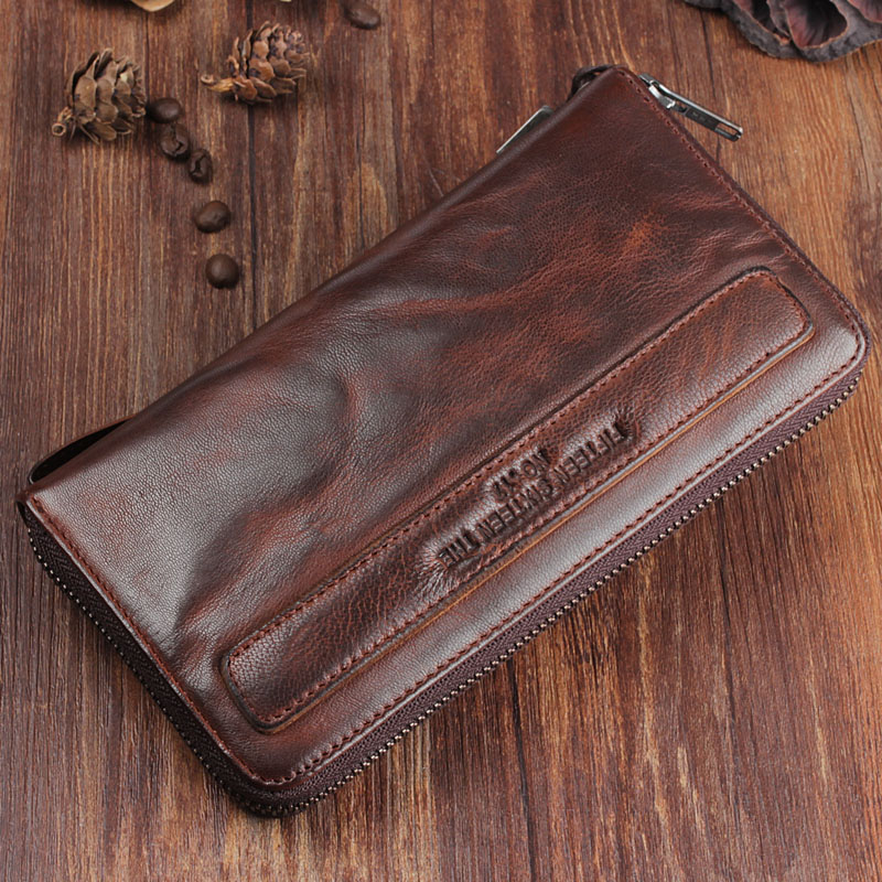 Men's Handmade Sheepskin Retro Long Wallet 7