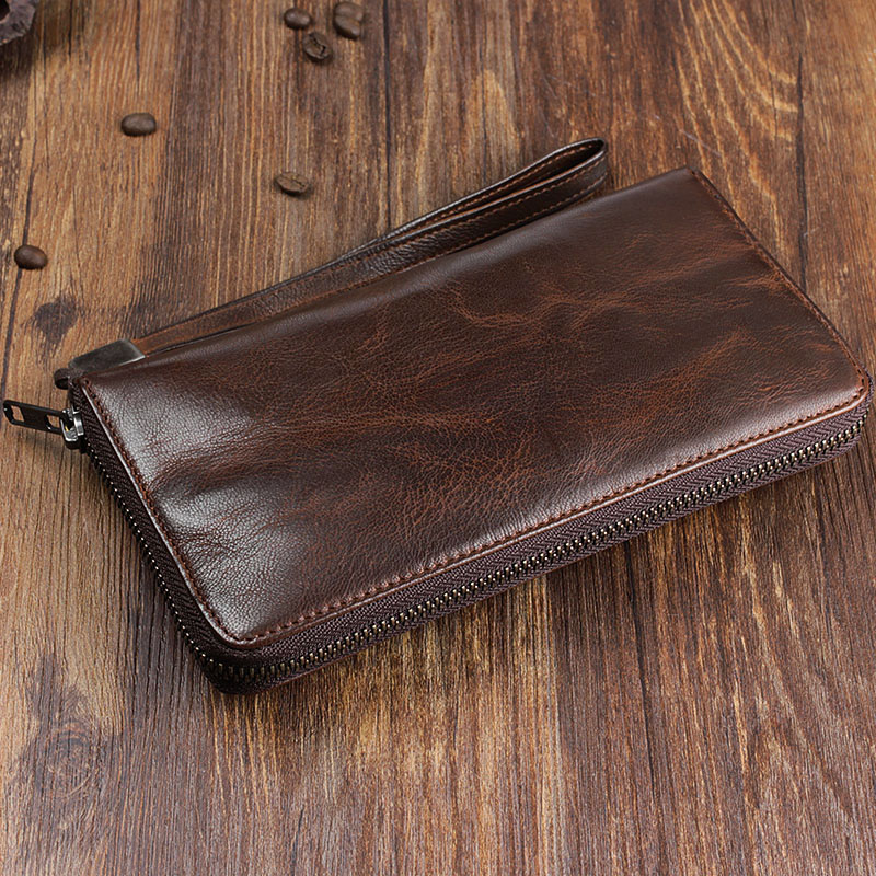 Men's Handmade Sheepskin Retro Long Wallet 8