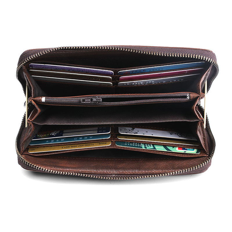 Men's Handmade Sheepskin Retro Long Wallet 13