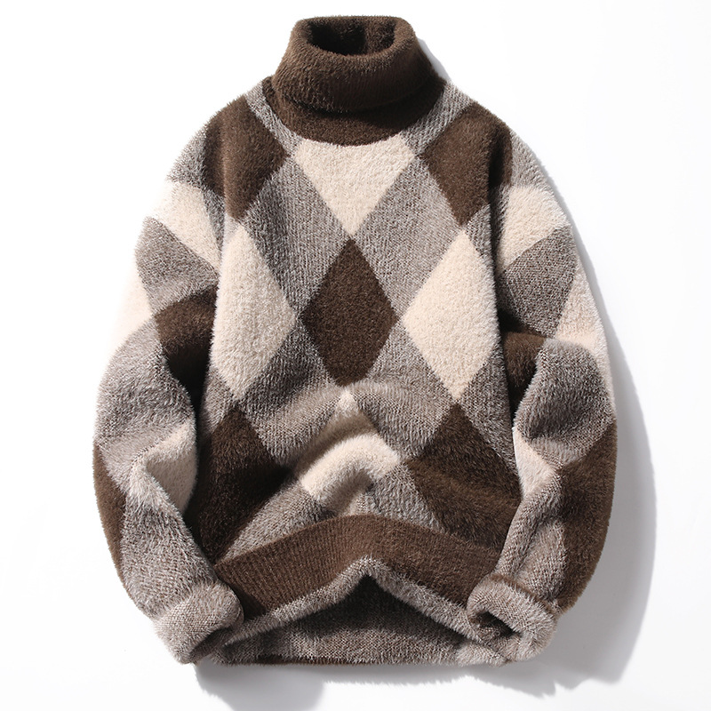 Half Turtleneck Men's Fleece-lined Thick Casual Sweater - Image 13
