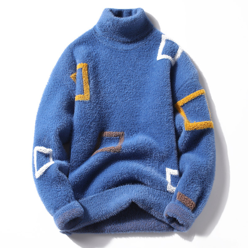 Half Turtleneck Men's Fleece-lined Thick Casual Sweater - Image 25
