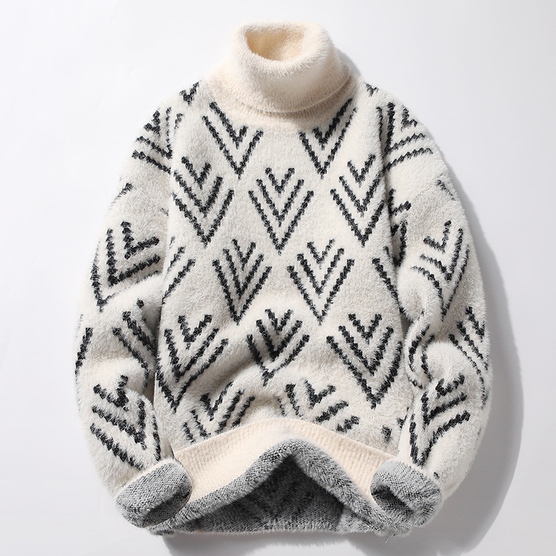 Half Turtleneck Men’s Fleece-lined Thick Casual Sweater