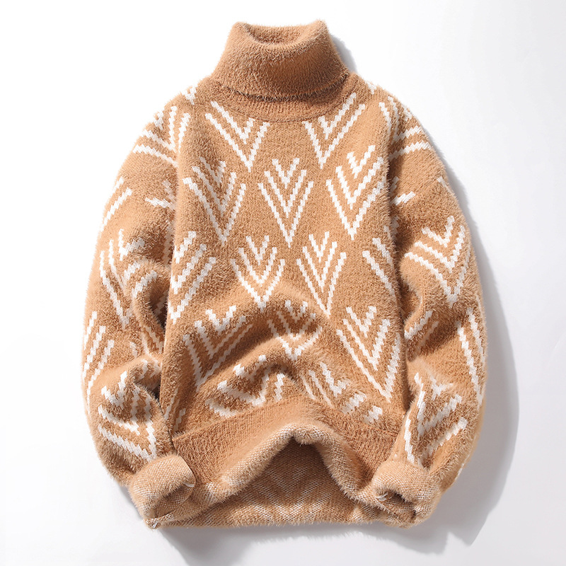 Half Turtleneck Men's Fleece-lined Thick Casual Sweater - Image 19