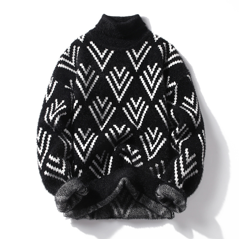 Half Turtleneck Men's Fleece-lined Thick Casual Sweater - Image 11