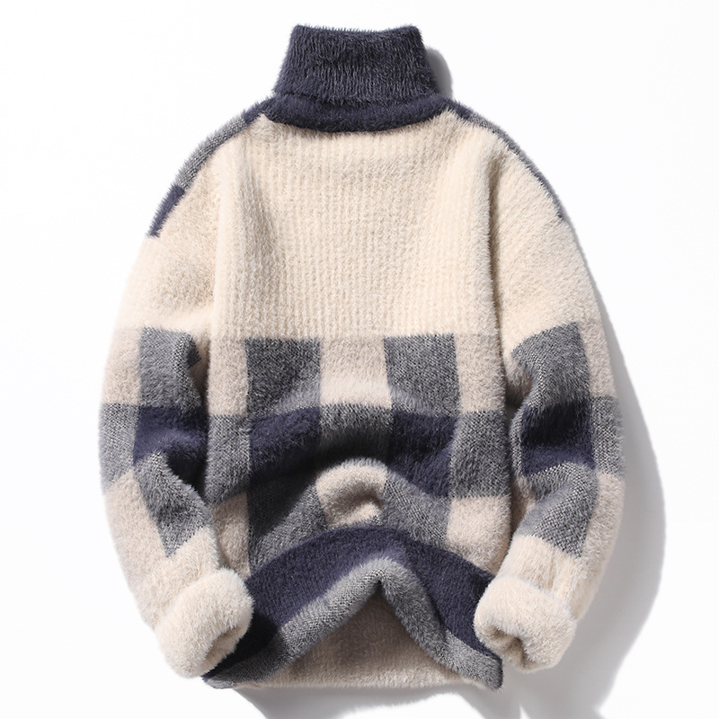 Half Turtleneck Men's Fleece-lined Thick Casual Sweater - Image 27