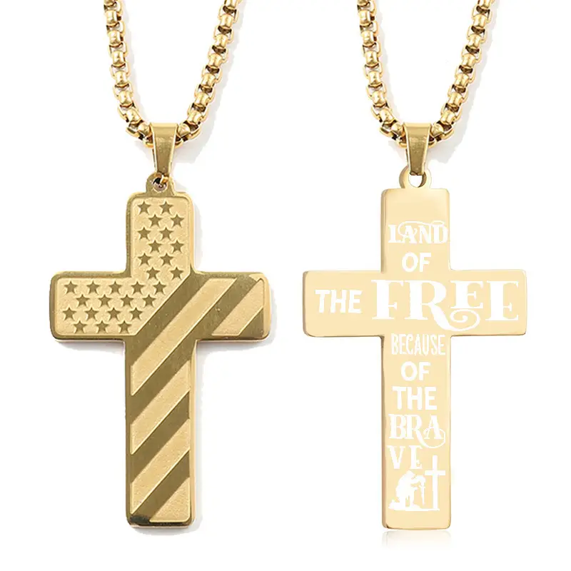 Cross Flag Necklace Hip Hop Titanium Steel