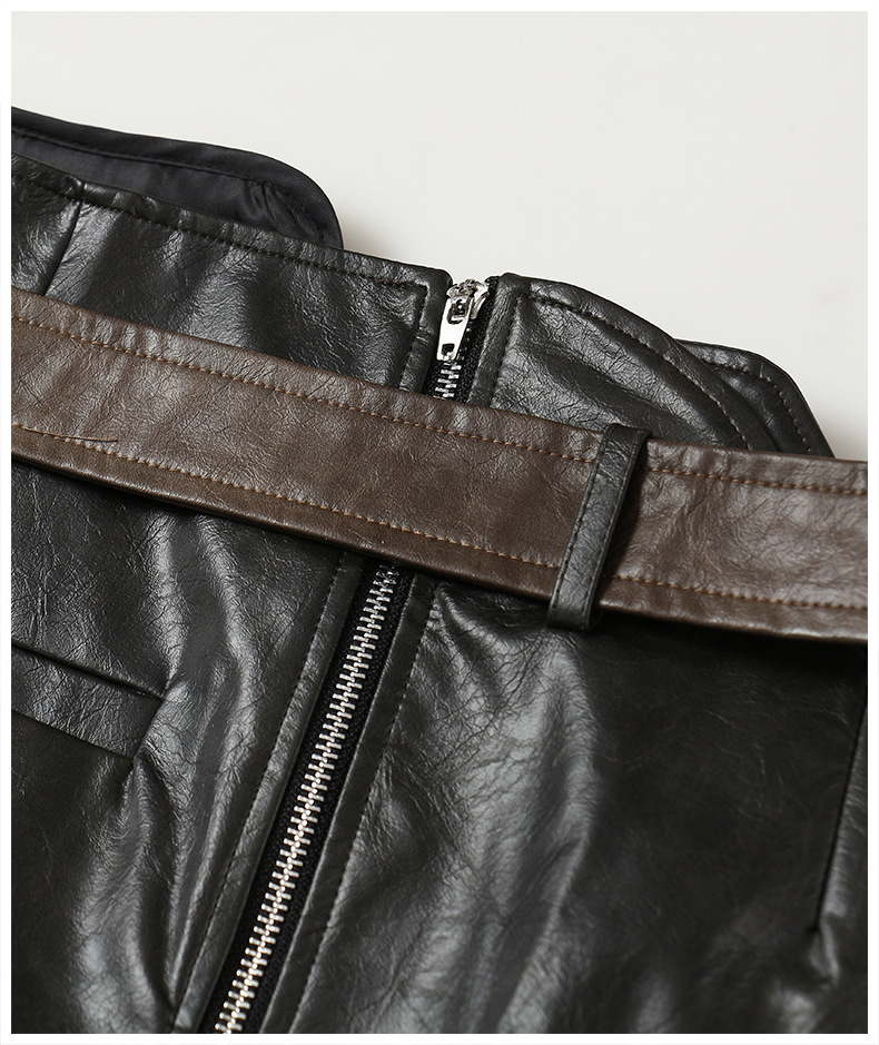 Leather Coat With Rope Suit Skirt