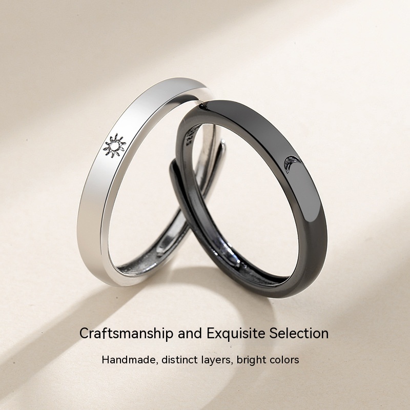 Sun Moon Lovers Ring Black And White Metal Ring