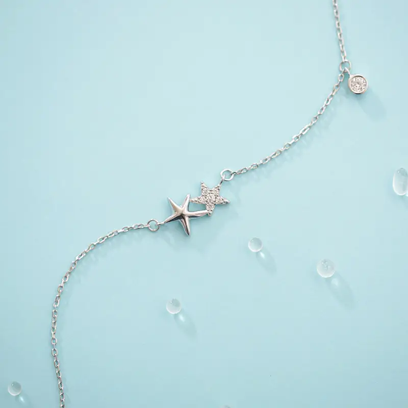 Sterling Silver Simple Short Starfish Necklace
