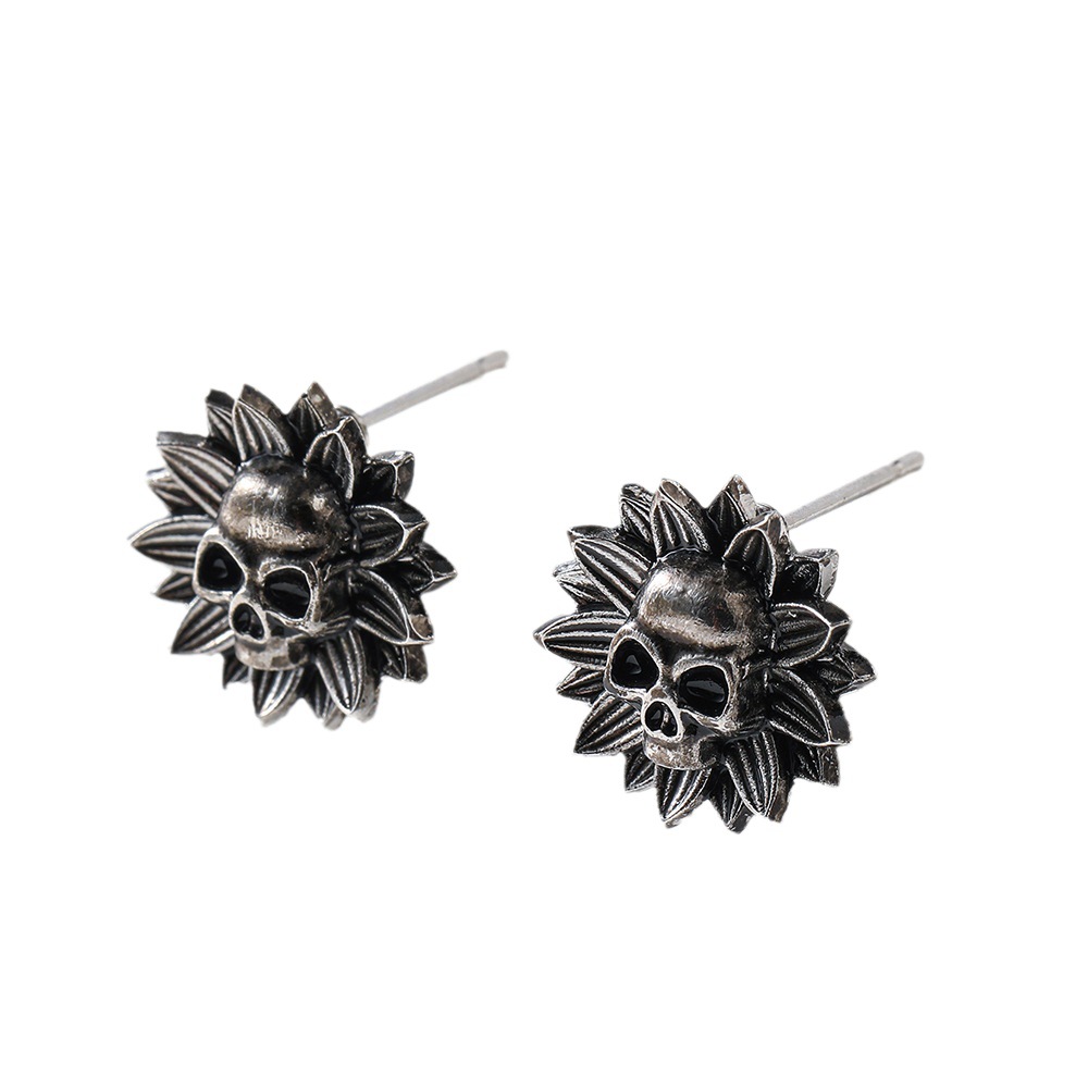 Fashion Personalized Hip Hop Retro Dark Skull Flower Stud Earrings