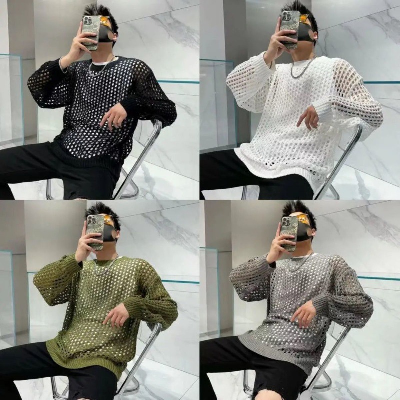 Men's Hollow Knitted T-shirt Design Sweater Long Sleeve