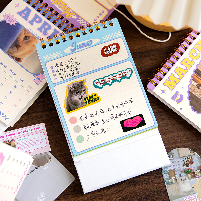Cat Radio Cute Cartoon Artistic Style Plan Table Calendar - Image 2