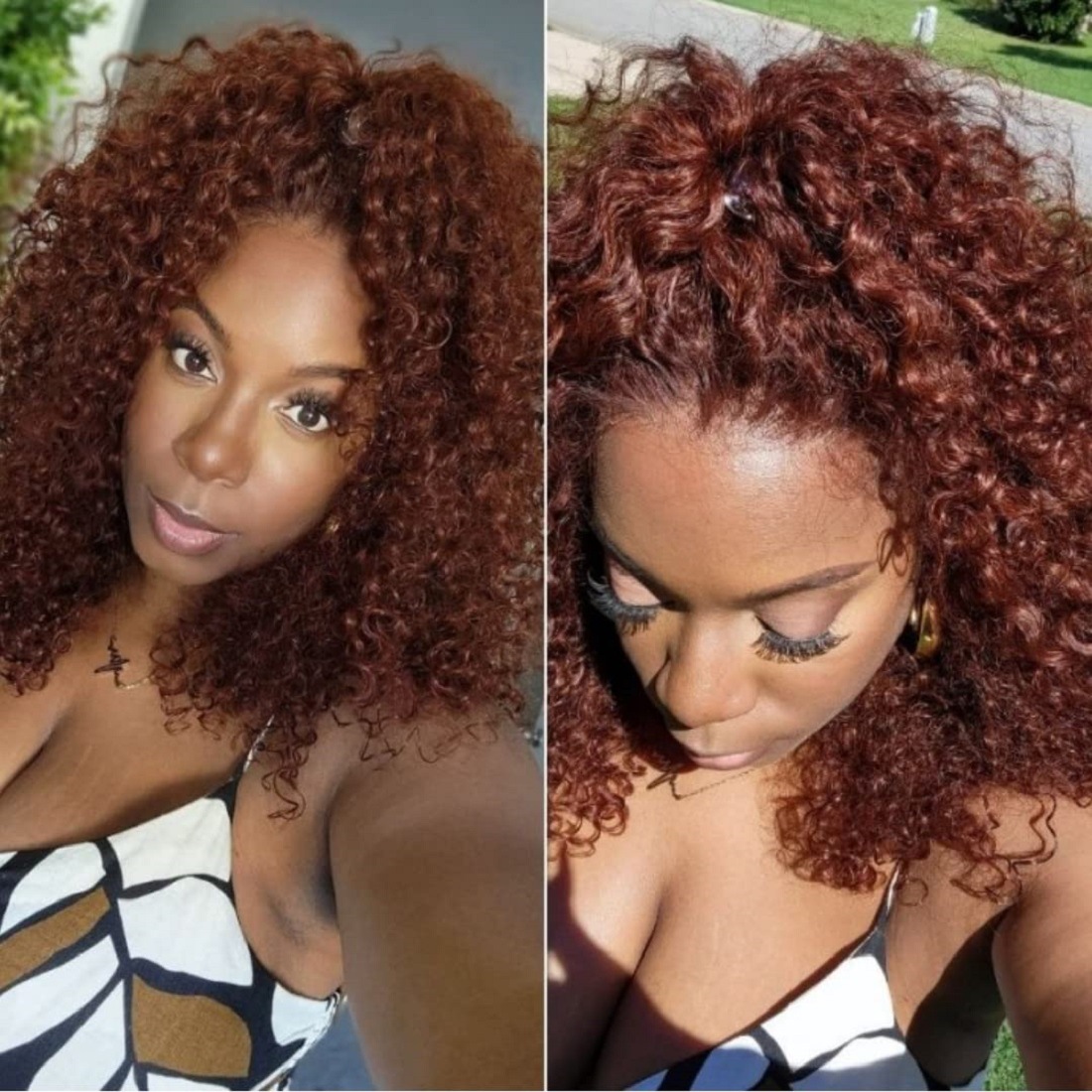 African Long Curly Hair Front Lace Brown Wig — foto 8