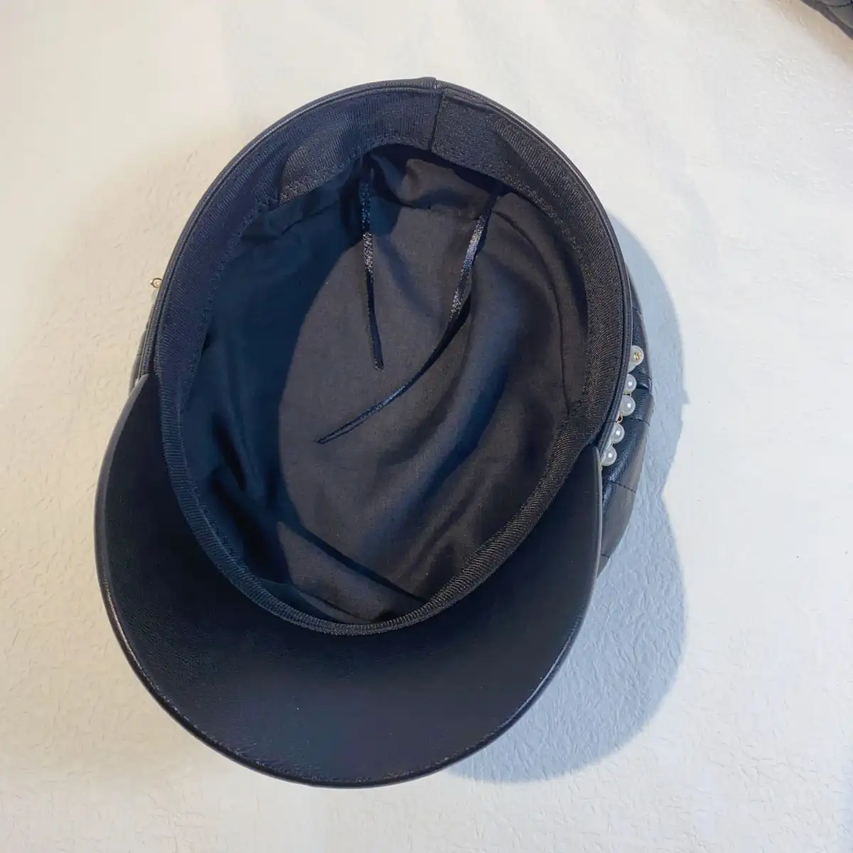 Classic Style PU Leather Ceramic Plate Pearl All-match Newsboy Retro Casual Hat
