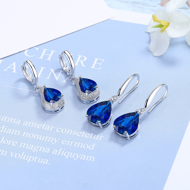 Title 2, Boucles doreilles goutte deau en zircon bleu ...