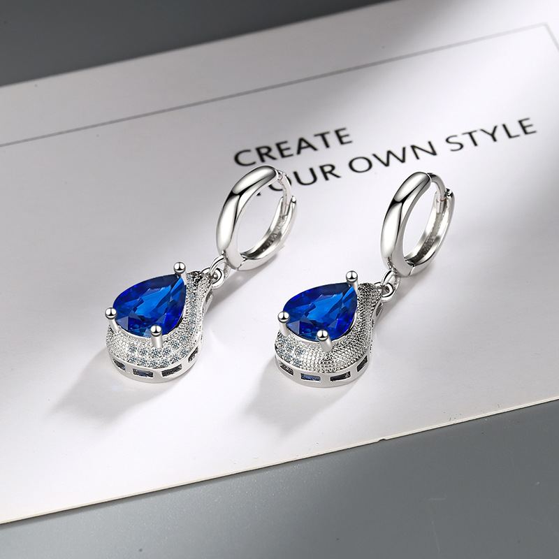 Title 4, Boucles doreilles goutte deau en zircon bleu ...