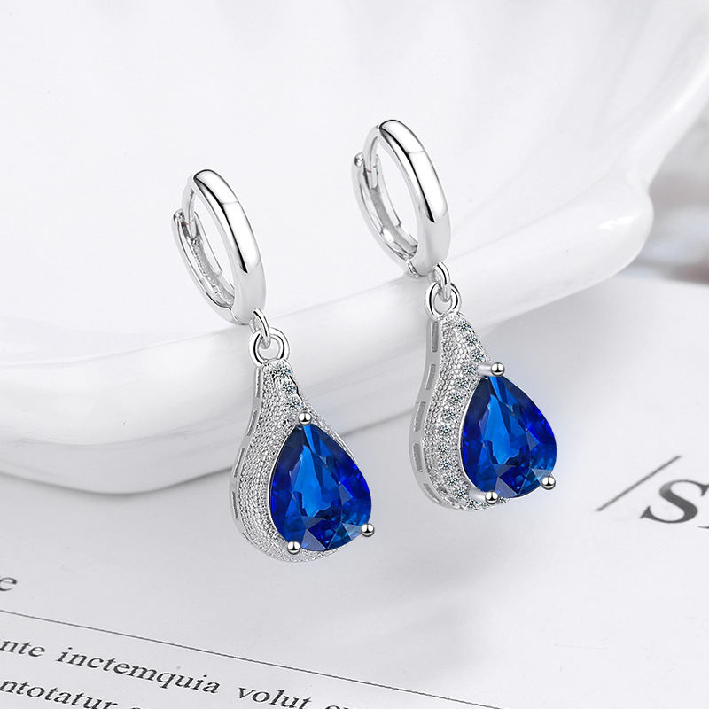 Title 6, Boucles doreilles goutte deau en zircon bleu ...