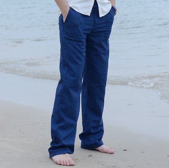 Title 3, Pantalon de plage droit ample en coton et lin d...