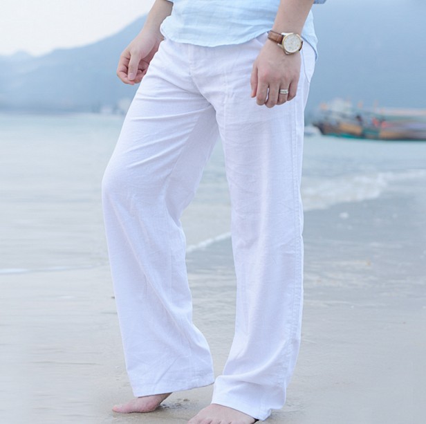 Title 5, Pantalon de plage droit ample en coton et lin d...