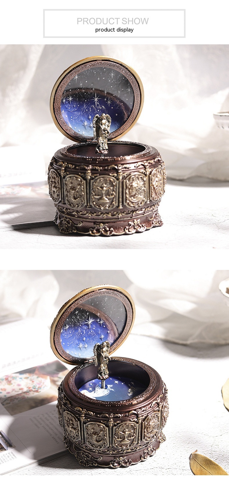 Title 9, Retro Rotating Luminous Constellation Music Box...