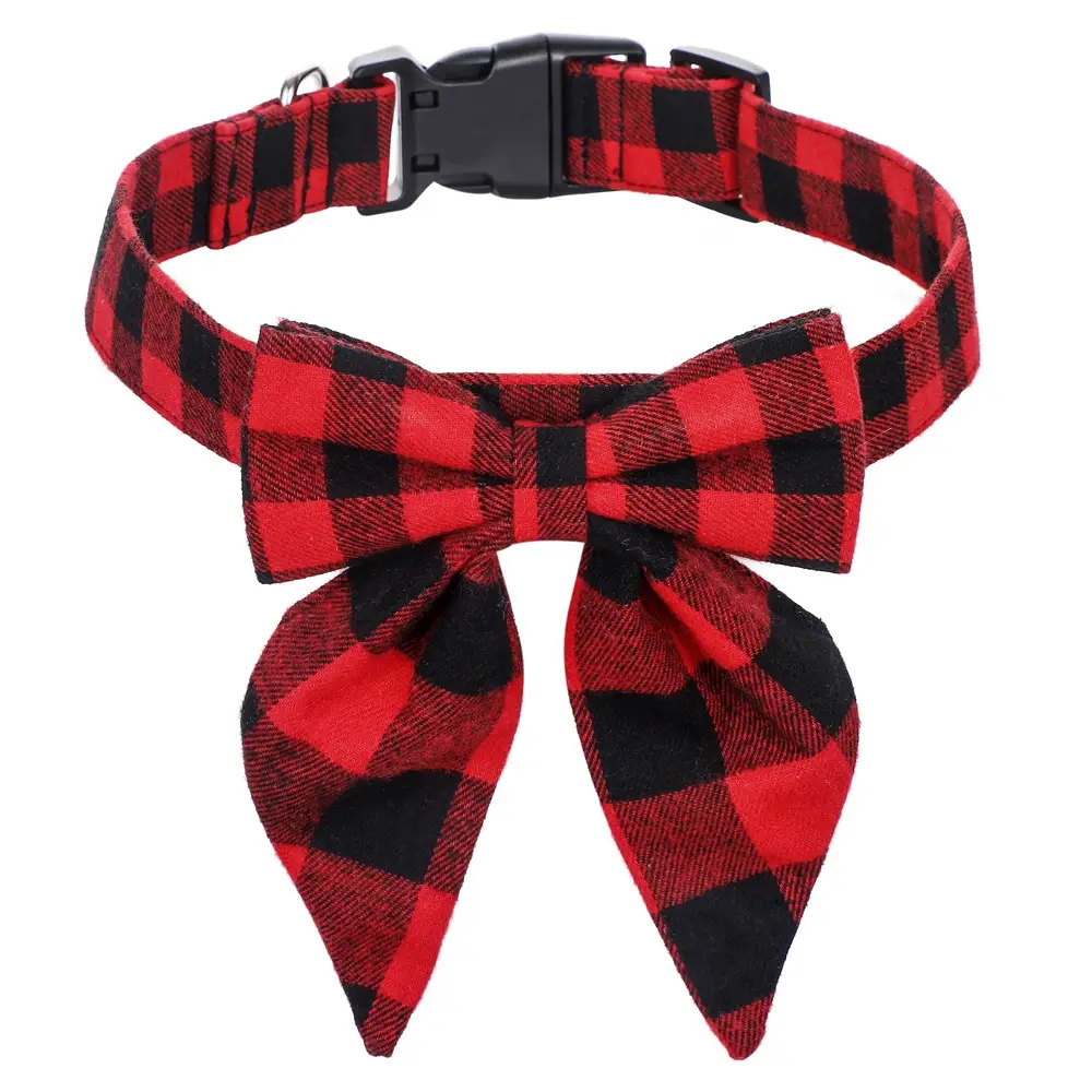 Christmas Plaid Dog Collar with Bow Tie