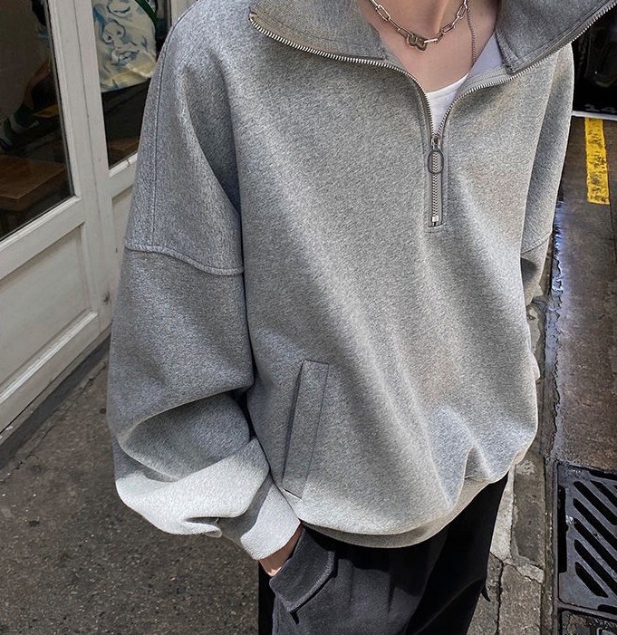 Half Zipper Sweater Coat Loose Fleece-lined