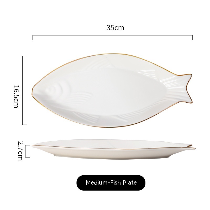 Title 4, Gilt Edging Porcelain Fish Dish Fish-shaped Din...