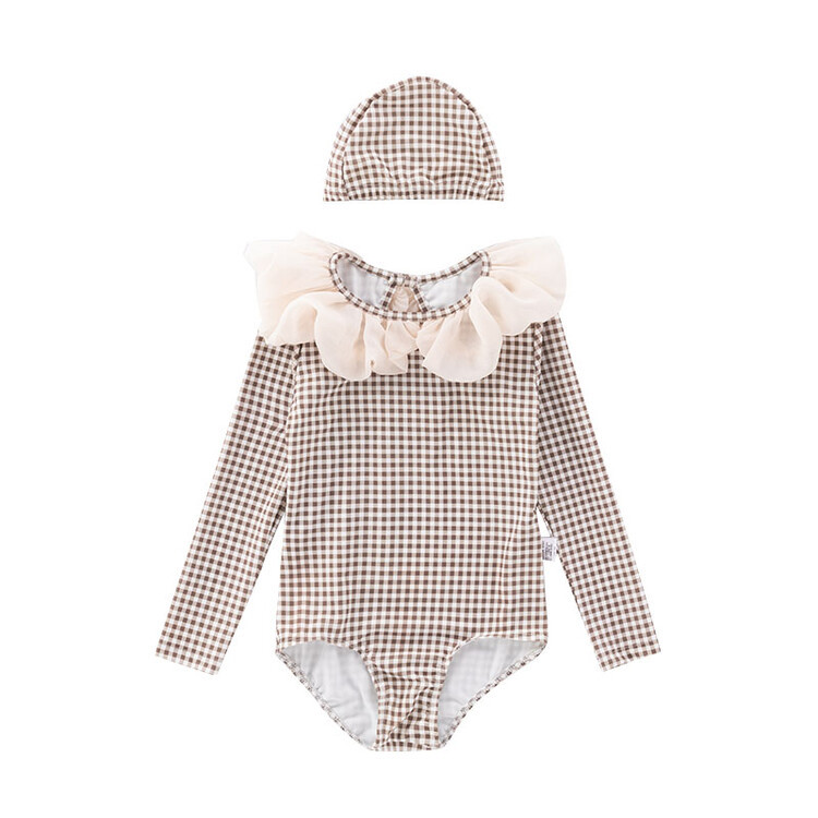 Long Sleeve One-piece Flower Collar Swimsuit For Girls